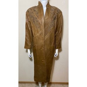 Vintage Long Brown Leather Coat